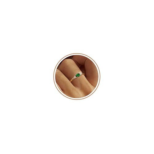 FUNEIA Gold Birthstone Rings for Women Non Tarnish Trendy Stackable Gold Rings that Don't Tarnish Dainty Emerald Green Gemstone Cubic Zirconia Wedding Engagement Ring for her Birthday Gifts Jewelry