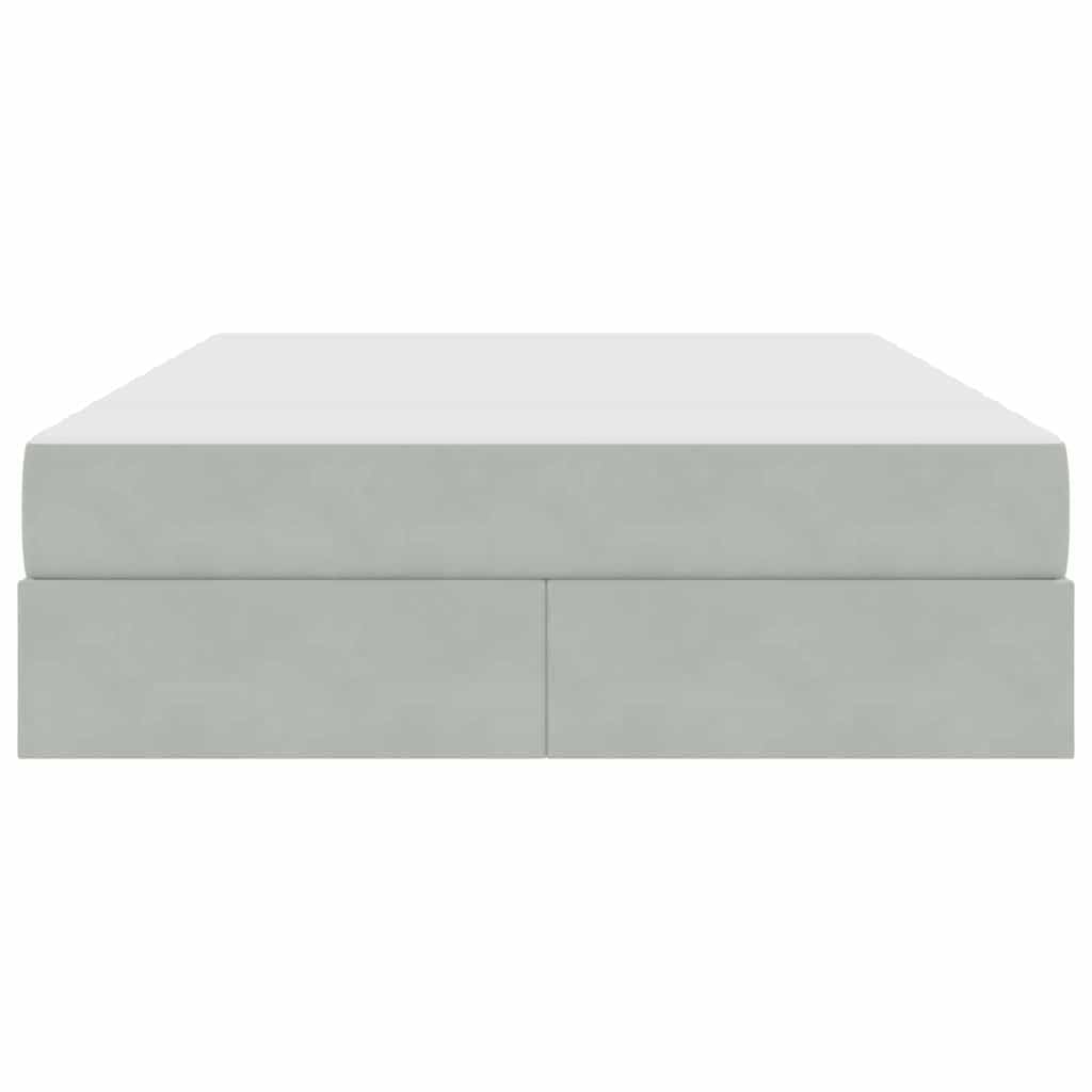 Cama de almacenamiento con colchón, gris claro, 140 x 200 cm, tela de terciopelo, cama doble con ascensor hidráulico y amplio espacio de almacenamiento para dormitorio