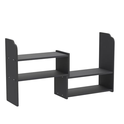 Image of YGYQZ Adjustable PVC Desktop Organizer Storage Rack - Black Desk Shelf for Office, Women, Dormitory & Home Decor