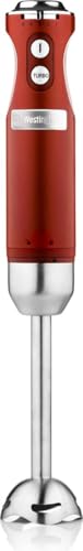 Westinghouse - Batidora de inmersión retro de 4 velocidades, función turbo, 2 cuchillas de mariposa, acero inoxidable, mango ergonómico, varilla extraíble, bolsa de almacenamiento, 600 W, rojo