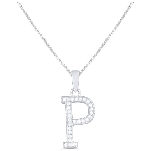 Sterling Silver CZ Initial P Necklace for Women Letter Pendant with Chain