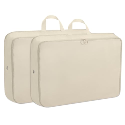 Lot de 2 cubes d'emballage de compression extra larges pour voyage, sacs de rangement extensibles pour bagages, sacs à dos (beige)