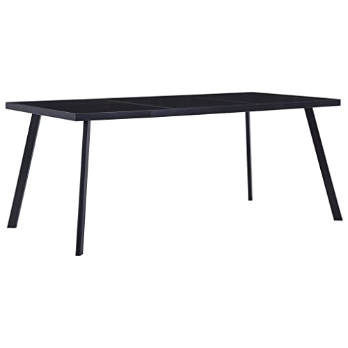 fadaoet Table à manger noire en verre trempé et acier - 160 x 80 x 75 cm - Table de cuisine stable pour salle à manger et cuisine - Design élégant -...