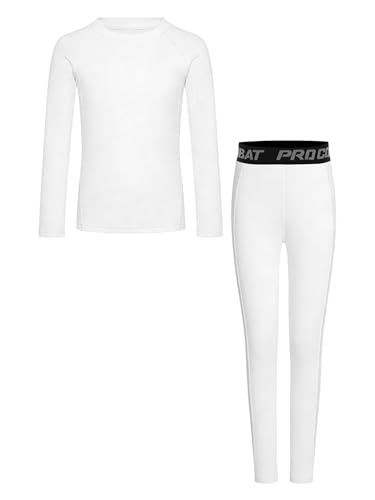 Yruioon Combinaison Thermique pour Enfant Jungen T Shirt Sport Séchage Rapide avec Pantalon Thermique sous Vêtement Football Et Ski Vêtement Sport Fonctionnel Blanc 11-12 Ans