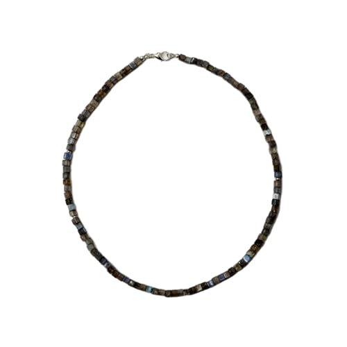 Collier labradorite 4mm en boîte perles grises fait main 43cm LKBEADS