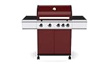 Tarrington House Gasgrill mit Seitenbrenner, 135,5 x 54 x 115 cm, 4-Brenner, mit Seitentisch, Piezozündung, Thermometer, Grillabdeckung, Regler und Schlauch, rot