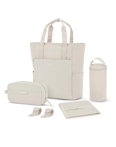 Kapten & Son Rucksack Lindby Diaper Set Sandstone 18 L | 2in1 Wickelrucksack & Wickeltasche mit Kinderwagen- und Kofferbefestigung | inklusive Kulturtasche Wickelunterlage & isolierter Flaschenhalter