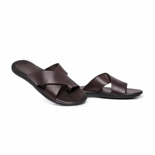 Chinelo Sandália de Couro Masculina Havana– Casual e Anatômica (Marrom, BR, Adulto, Numérico, M, 40)