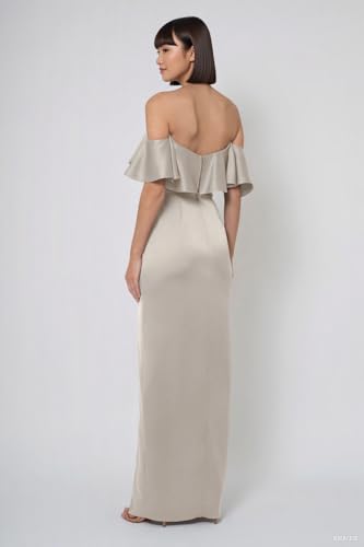 ForElise Satin Bridesmaid Dresses for Women Strapless Ruffle Sleeves Formal Evening Gown with Slit3