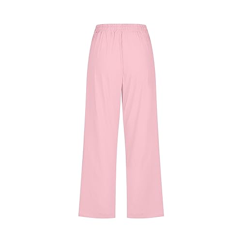 Generic Capri Pants for Women Casual 2024 Summer Drawstring Elastic High Waist Linen Pants Wide Leg Plus Size Lounge Capris4