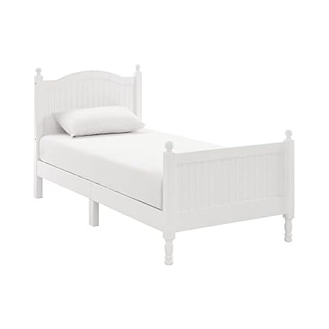 MUSEHOMEINC Wooden Twin Bed Frame with Headboard & Footboard Designed with Classic Ball finials, Beadboard Paneling and Lathe-Turned feet,Wood Twin Bed,No Box Spring Needed (White) Cover