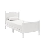 MUSEHOMEINC Wooden Twin Bed Frame with Headboard & Footboard Designed with Classic Ball finials, Beadboard Paneling and Lathe-Turned feet,Wood Twin Bed,No Box Spring Needed (White)
