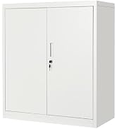 ガービー(Garvee) スチールキャビネット 両開き書庫 鍵付き A4 対応 オフィス収納 ホームオフィス スチール収納キャビネット 鍵 2 本付き 可動棚 組立簡単 ホワイト