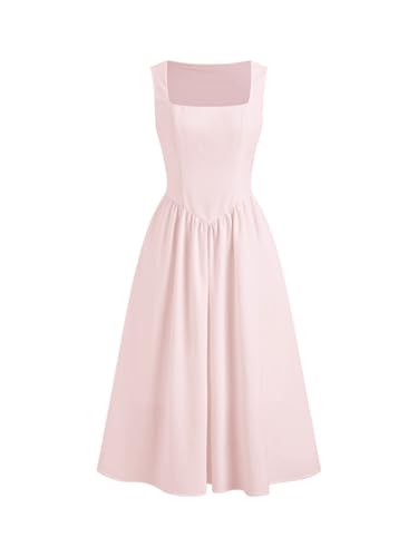 CIDER Women Square Neck Ruffle Linen Blend A Line Dress