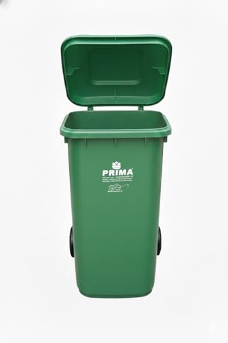 Image of Prima Plastic Manual-Lift Garbage Waste Dustbin with Wheels 240 Ltr Green