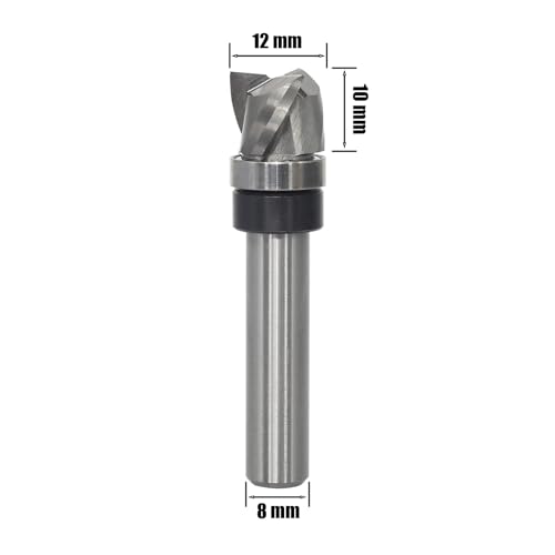 AKYLIN Spiral Bündigfräser 8mm Schaft，Up Cut Spiralfräser Fräser für Oberfräse，12mm Schnittdurchmesser，10mm Schnittlänge，Spiralgenutet Unten Kugellager Holzfräser zum Schneiden von Holz