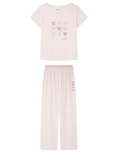 Women'secret Long Pyjamas Multilicense Lucky Love Smiley Pyjamas för kvinnor, Rosa, S