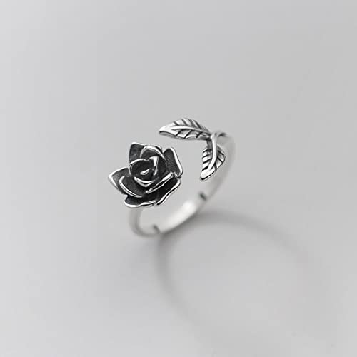 Bague ajustable rose noire argent S925 finis les problèmes de taille de doigt
