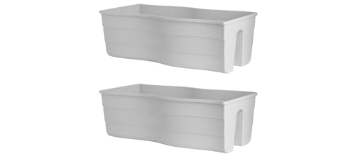 Ridge Rail Long Rectangular Flower Pot, Indoor/Outdoor Hanging Rail Planter Lightweight & Weatherproof Flower Box - Balcony Planters for Railing and Fence Patio, Deck 2 Pack (White)
