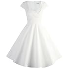 Ellames Women's 1950s Retro Vintage Dresses Elegant 2025 Cocktail Party Dress Cap Sleeve Dress with Pocket White X-Large