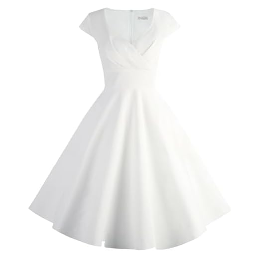 Ellames Women's 1950s Retro Vintage Dresses Elegant 2025 Cocktail Party Dress Cap Sleeve Dress with Pocket White Medium