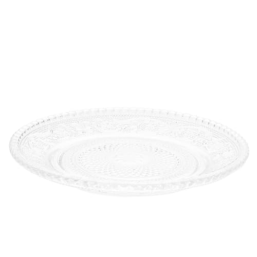 2Pcs Vintage Embossed Glass Plates Transparent Dessert Fruit Serving Plates for Home Bar and Restaurant Use for Snacks and Cupcakes Easy to Clean