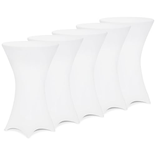 Deuba 5 x Manteles elásticos para Mesa de pie Alta de 60cm Lavable fácil Cuidado Blanco para Eventos matrimonios