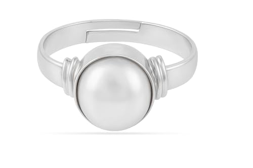 Image of 8.25 Ratti Pearl Original 7.42 Carat Pearl /Moti Stone Adjustable Ring For Men And Women With Lab Certified 01