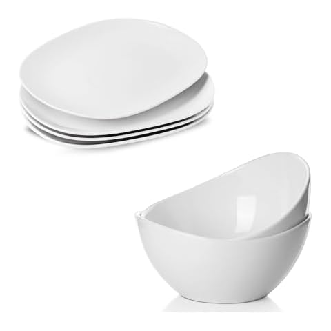 Samsle 48 Ounces Serving Bowls + 11.5-Inch Large Serving Platter, Stackable Food Server Fruit Display Dishes for Party Dinner, Microwave and Dishwasher Safe,White Cover