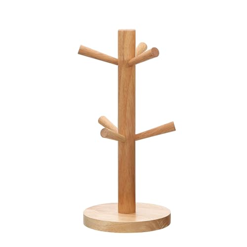 Shirene Soporte para Tazas,Soporte para Tazas de Madera,Soporte para Taza de Café con 6 Ganchos,Estante para Taza para Cocina,Cafetería,Sala Estar,Restaurante