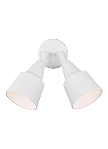 Image of Generation Lighting 2-Light 12.5-Inch Adjustable Flood Light in White | Wet-Rated Aluminum Fixture with Matching Shade, an Outdoor Lamp and Exterior Lighting Fixture for Home Security or Backyard