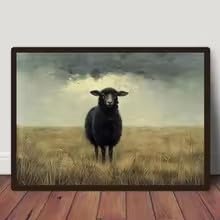 LMAIWANG Chic Black Sheep Canvas Art Print, Vintage Interesting Animal Posters Frameless Wall Poster for Living Room and Bedroom(80x120cm/Frameless)
