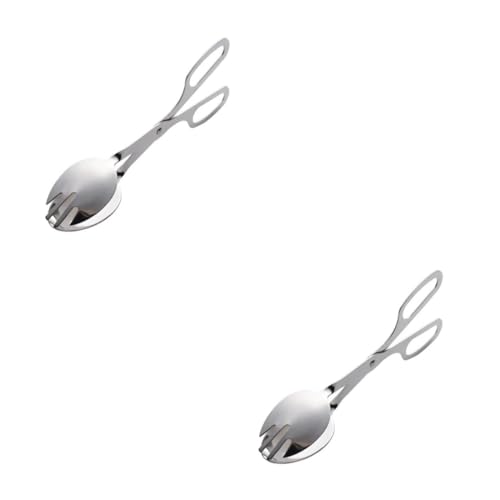 SOLUSTRE 2pcs Stainless Steel Food Clip Tongs Salad Serving Utensils with Skid Grip for Catering Buffets Bbq and Bakery Supplies Metal Clamps for Handling