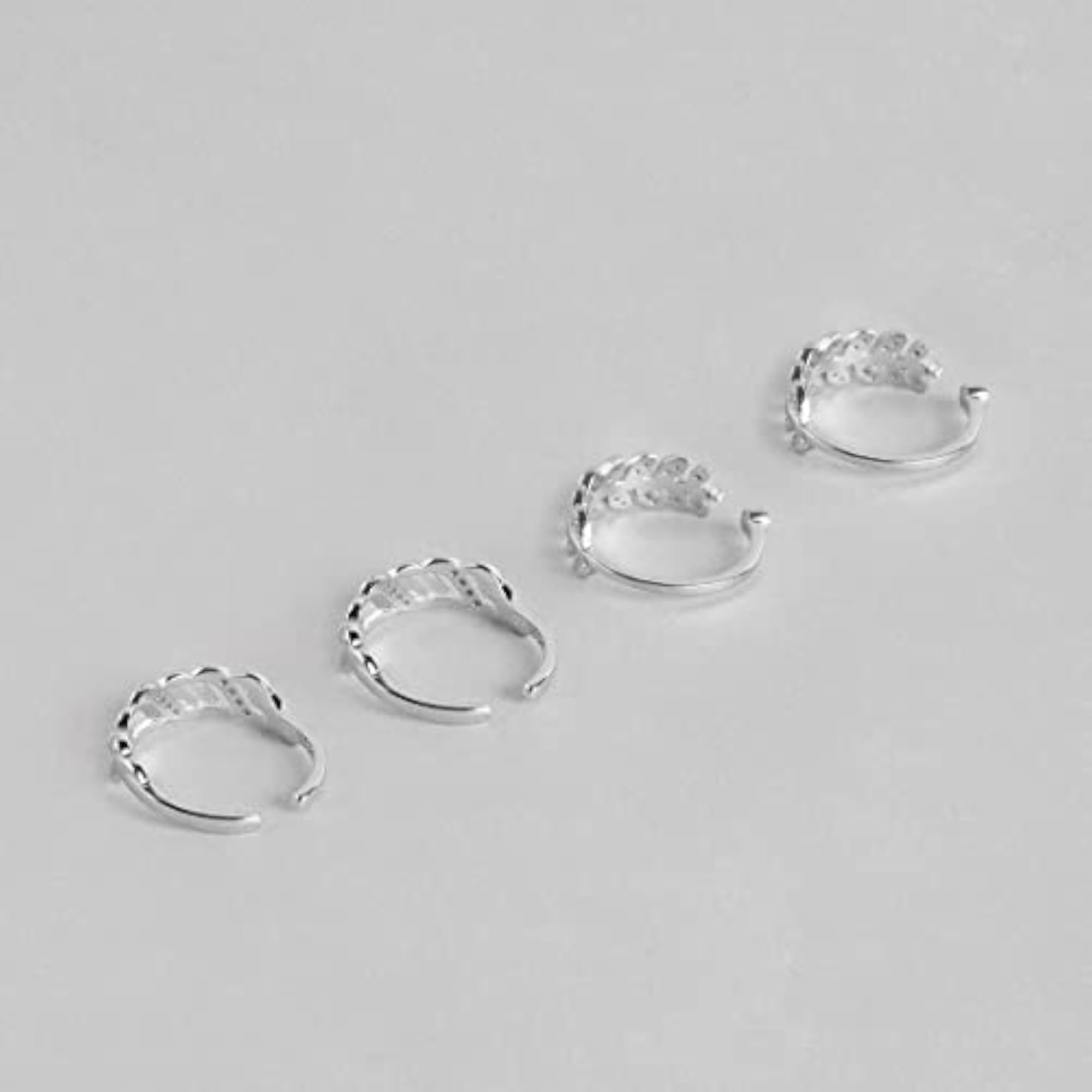 925 Silver Set of 2 Waves & Leaves CZ Rhodium Toe Rings