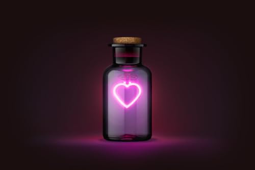 Image of Suck UK Love Potion Neon Heart Glass Bottle | Pink Cordless Table Lamps & Bedroom Lamps | Bedroom Decor & Cute Desk Accessories | Pink Decorations for Bedroom & Girls Room Decor | Love Potion