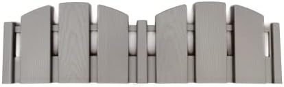 EasyFlex No-Dig Landscape Edging with Anchoring Spikes, 4.5 in. Tall Decorative Adirondack Wood-Look Fence Garden Border, 15 Foot Kit, Gray