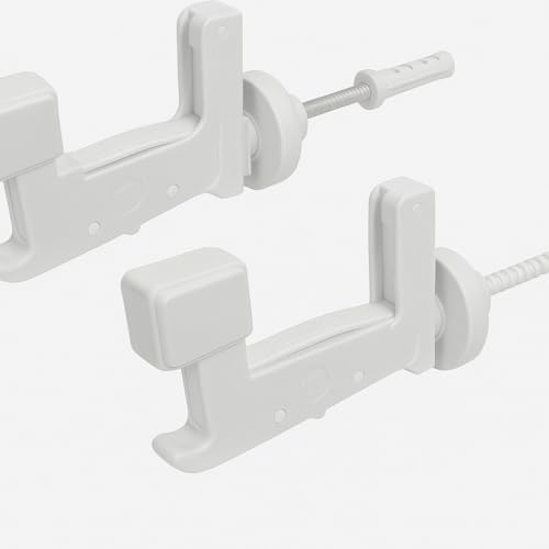 Kit 2 Pezzi Ferma Imposte Regolabile Tipo Grillo - Sistema Automatico di Ancoraggio per Infissi da 40-55 mm | Blocca Scuri e Persiane | Tasselli Integrati 6x70 mm, Nero e Bianco (Bianco)