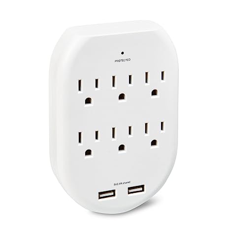 Onn. Surge Protector Wall Tap with 6 AC Outlets and 2 USB Ports - White