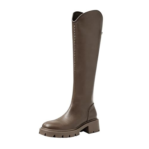 Chaussures d'hiver au genou à talon bloc et plateforme pour femme en noir, taupe et blanc