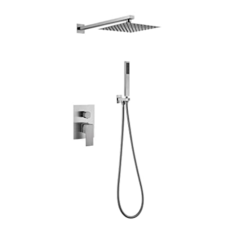 Funwill Rainfall Shower System, Bathroom Luxury Rain Mixer Shower Combo Set, Stainless Steel Concealed Wall Mounted Rainfall Shower Head and Handheld System Shower Faucet Set (12 Inch) Cover