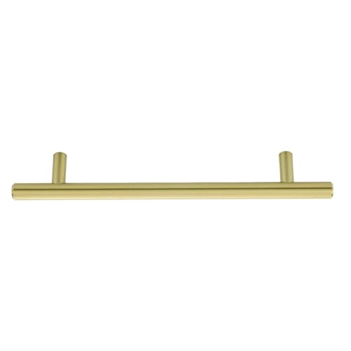 Image of Amazon Basics Euro Bar Cabinet Handles, Kitchen Cabinet Pulls, Hardware for Cupboards, 1 /2-inch Diameter, 7.38-inch Length, 5-inch Hole Center, Golden Champagne, 25-Pack