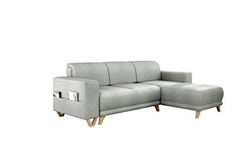 ROVERTI Laura Ecksofa mit Schlaffunktion und Bettkasten helle Asche, 245 x 87 x 174 cm - Skandi-Stil, Schlafsofa - Couch - Wohnlandschaft Cover