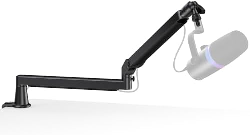 Low Profile Mic Arm, Cable Management Microphone Boom Arm, Full Aluminum Adjustable Mic Stand with Desk Clamp, 360°Rotatable Heavy Duty Microphone Stand for Streaming, Podcasting, Recording