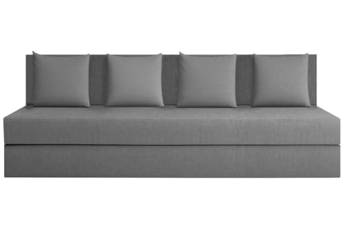 Image of Rosebell Foldable Easy Lightweight Four-Person Four Seater Sofa Cum Bed Jute Fabric Washable Cover- Including 4 Cushion - Size 6X6 Feet | Color - Grey | Perfect for Living Room & Office