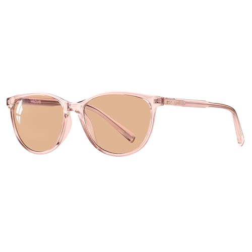 Image of Outdoor FL-Flex Fluorescent-60 Light Brown Tinted Blue Light Blocking Glasses Cat Eye Migraine Light Sensitivity Glasses Photophobia Fluorescent LED Glare Women AB3311(Pink Frame Cinnamon Lens)