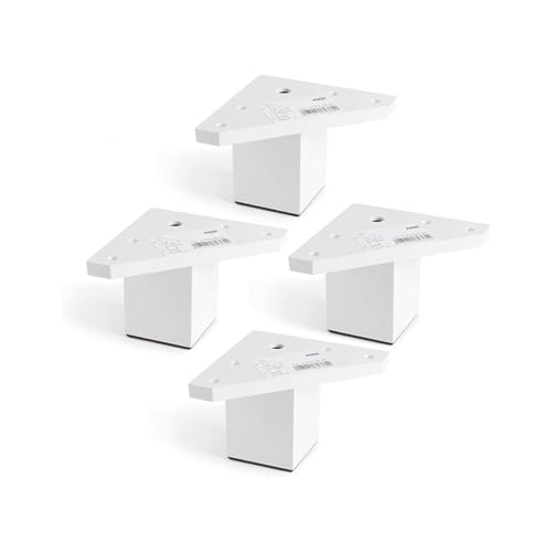 Pack 4 Patas para Muebles con Placa de Montaje - Elevadores de Muebles - Plástico ABS - Altura: 6 cm - Color: Blanco- No Incluye Tornillos - Rei