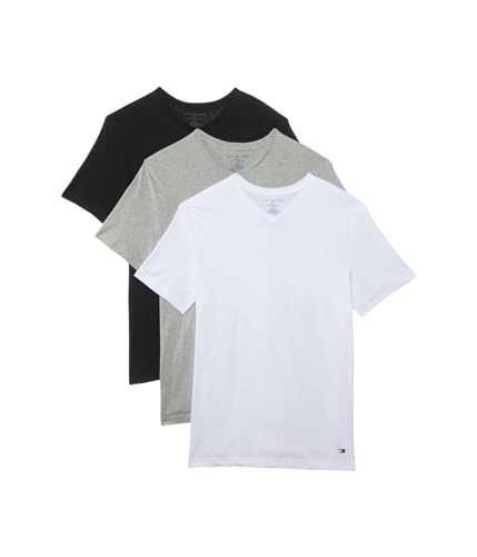 Tommy Hilfiger Men's Undershirts 3 Pack Cotton Classics V-Neck T-Shirt Underwear, Black Pepper, M