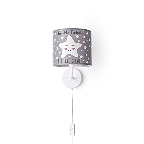 Paco Home Wandlampe Kinderzimmer Stofflampenschirm Rund Wandleuchte Babyzimmer Mond Sterne Wolken E14 Mit Stecker Und Kabel