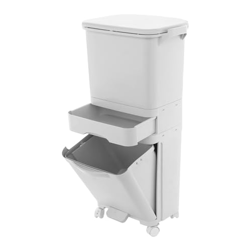 Papelera De Cocina, Ruedas Con, 42 L, Separación De Residuos Secos Y Húmedos, Triple Compartimento, Blanco, Basura De Clasificación Selectiva Pedal, Adecuado Para Cocinas, Salones, Bibliotecas, etc
