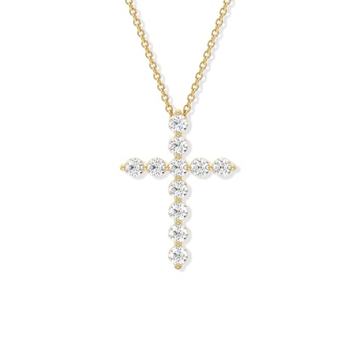 GILDED 1/2 ct. T.W. Lab Grown Diamond (SI1 Clarity F Color) and Sterling Silver Cross Pendant with an 18 Inch Spring Ring Clasp Cable Chain